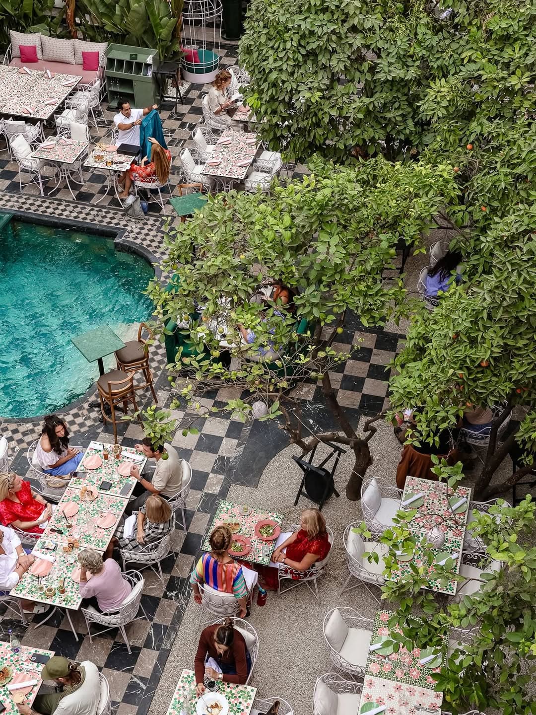 Restaurant avec piscine, vue aérienne Marrakech